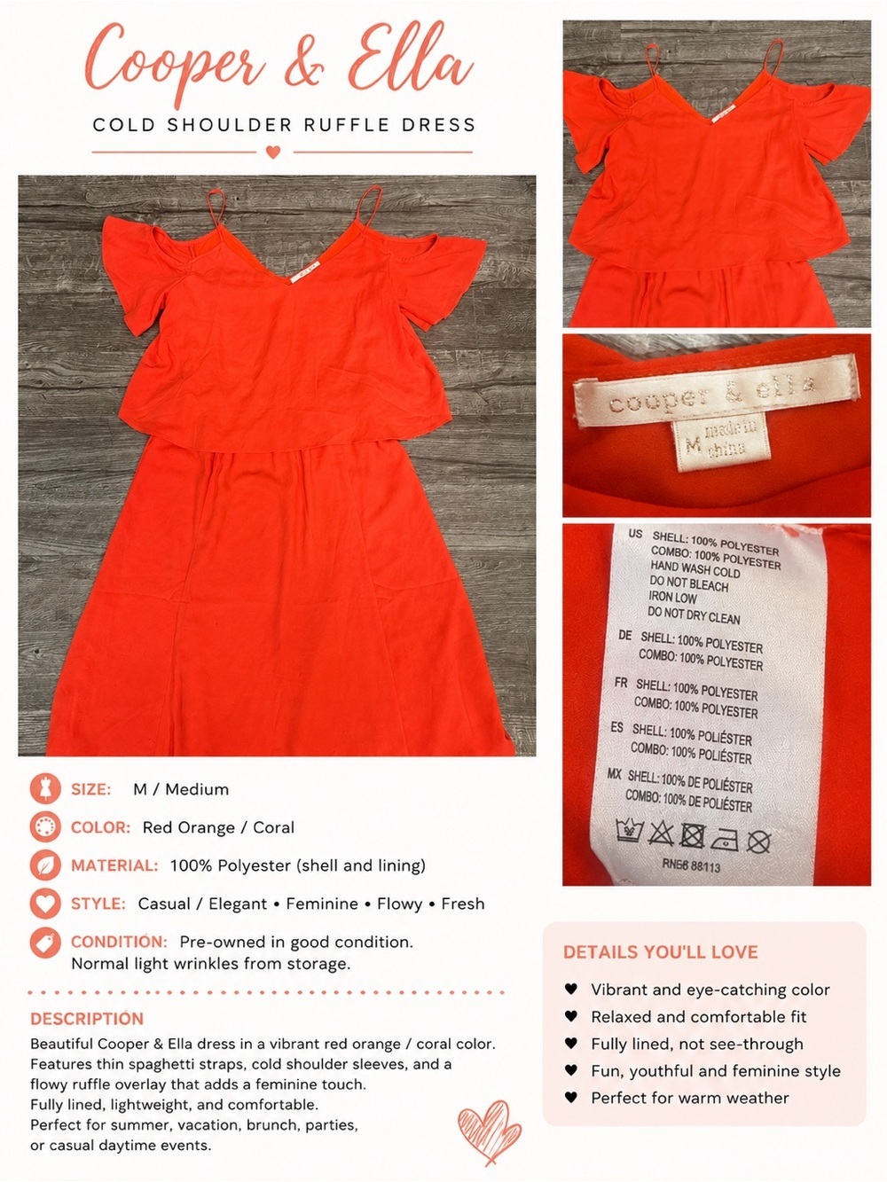 cooper & ella Orange Cold-Shoulder Spaghetti Strap Mini Dress - Picture 2 of 7